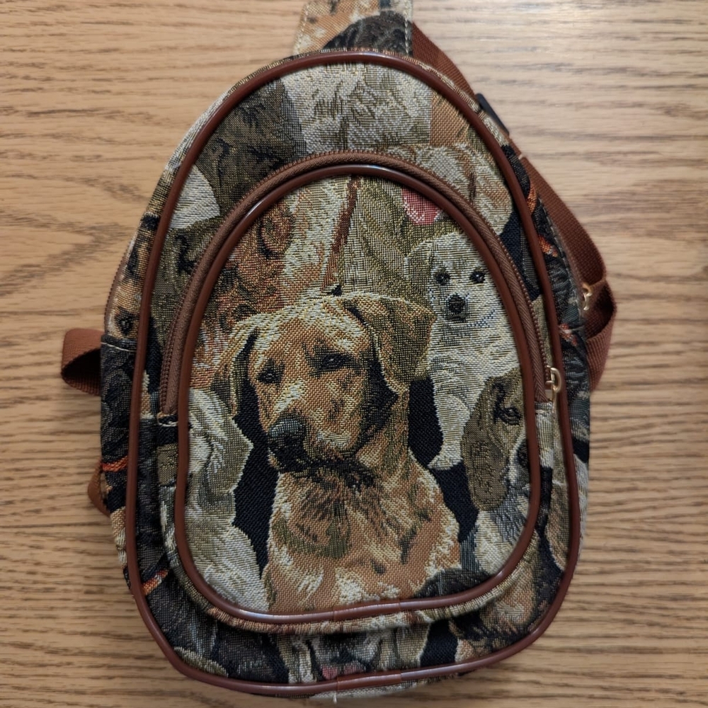 Dog Print Sling Backpack